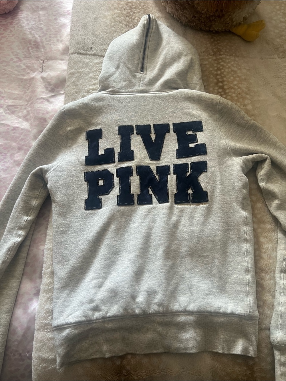 PINK Victoria's Secret Light Gray Hoodie with Navy "LIVE PINK"
